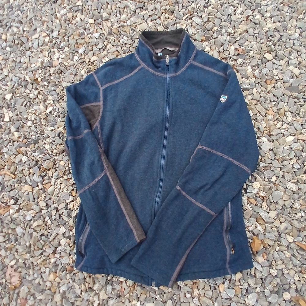 Kuhl Kashmira Men's XL Full Zip Blue/Gray Pullover‎ Fleece Mock Neck Sweater